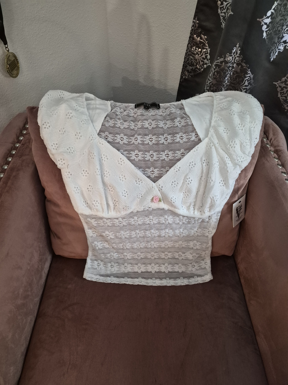 Vibe White Eyelet Lace Puff-Sleeve Camisole